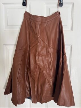 Maeve Brown Faux Leather A-Line MIDI Skirt. Size 2. EUC.